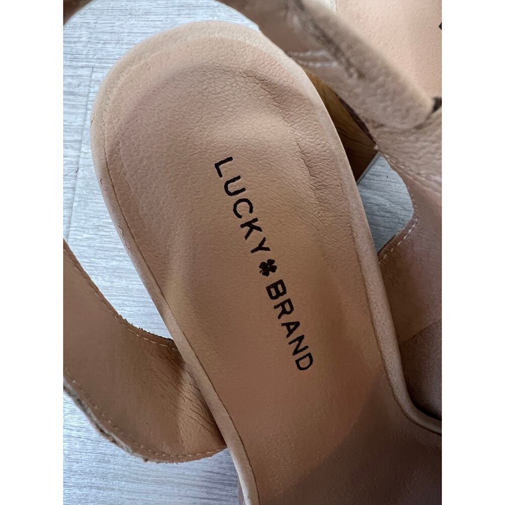 Lucky Brand Sandals Womens Size 7 1/2M Tan Xilna Asymmetric D'Orsay Slingback - Picture 2 of 13